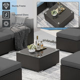 SUNCROWN 7-Piece Outdoor Patio Furniture Sofa Set All-Weather Black Wicker Sectional Conversation Set with Modern Glass Coffee Table and Cushions, Backyard, Garden, Poolside, Grey SUNCROWN