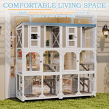 Ketive 64" Large Wooden Catio Outdoor Cat Enclosure, Window Cat House with Wheels & 3 Platforms, Kitty Cage with Weatherproof Roof for Multiple Cats (Gray) ketive