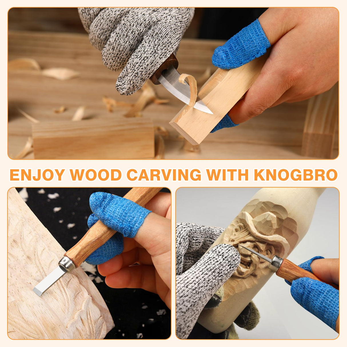 KINGBRO 42PCS Wood Carving Kit for Beginners,14 Basswood, Wood Whittling Kits for Beginner and Kids, Wood Carving Tools with Safety Protection. 10pcs Wood Carving Knife with 14pcs Wood Block. KINGBRO