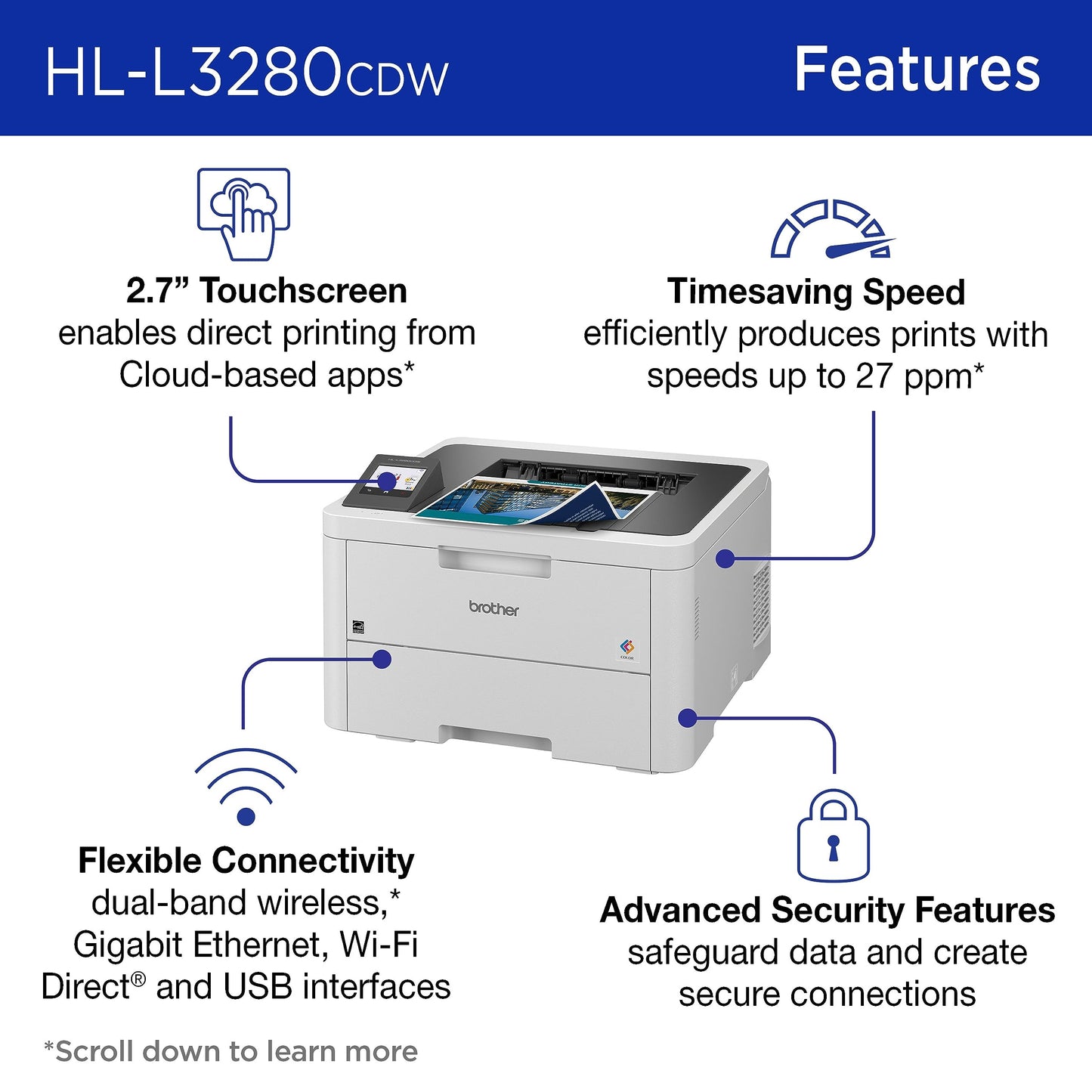 Brother HL-L3280CDW Wireless Compact Digital Color Printer with Laser Quality Output, Duplex, Mobile Printing & Ethernet | Includes 4 Month Refresh Subscription Trial¹, Amazon Dash Replenishment Ready