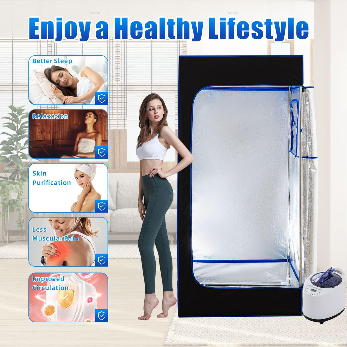 HUAMYTH Sauna Box, Portable Sauna for Home, Personal Steam Sauna with Steamer, 99 Minute Smart Timer, 9 Level, Remote Control, Personal Steam Room for Spa, Indoor HUAMYTH