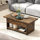 Manora 40'' Farmhouse Multi-Functional Lift-Top Coffee Table with Hidden Storage & Open Shelf, 4-in-1 Convertible Center Table for Living Room, Small Spaces, Dining or Home Office Workstation (Brown) Manora
