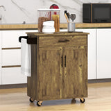 HOMCOM Kitchen Island Cart Rolling Trolley Cart with Drawer, Storage Cabinet & Towel Rack, Rustic Brown HOMCOM