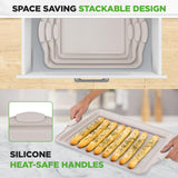 NutriChef 3 Piece Nonstick Cookie Sheets for Baking - Premium Carbon Steel Baking Pans with White Silicone Handles - Even Heat Distribution, PFOA/PFOS/PTFE Free, Easy to Clean - Cream Marble, NCBKT3CM NutriChef