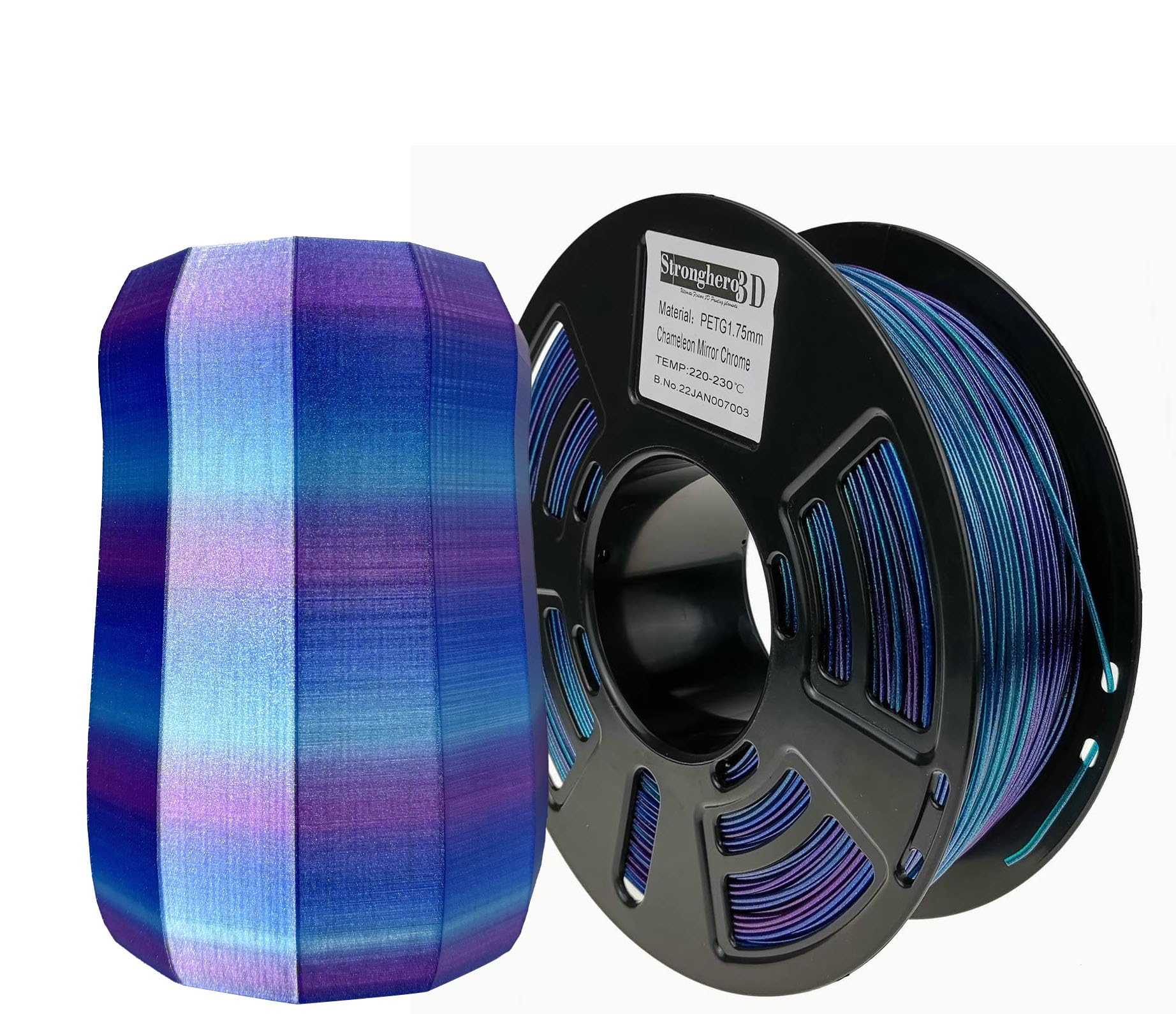 Stronghero3D PETG 3D Printer Filament 1.75mm,Multicolor,Chameleon,Color Change with Light and Angle,1kg(2.2lbs) Accuracy +/-0.05mm for ender3 Cr10 - WoodArtSupply