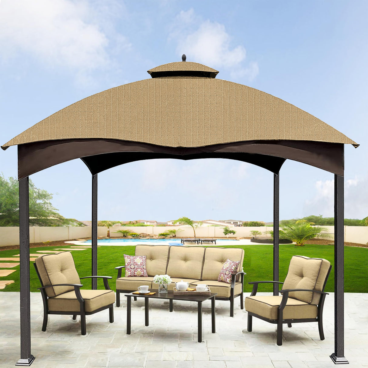 SCOCANOPY Khaki Ripstop Replacement Cover for Lowe's Allen Roth 10X12 Gazebo Model #TPGAZ17-002C SCOCANOPY