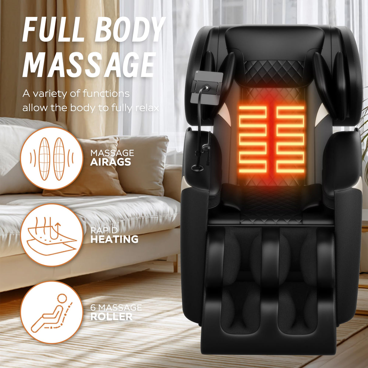 VUYSUYVY 2025 Massage Chair Full Body, Zero Gravity Massage Chair and Recliner with 8 Fix Rollers, Heating, Foot Massage, Auto Modes, Bluetooth Speaker, Touch Screen Controller VUYSUYVY