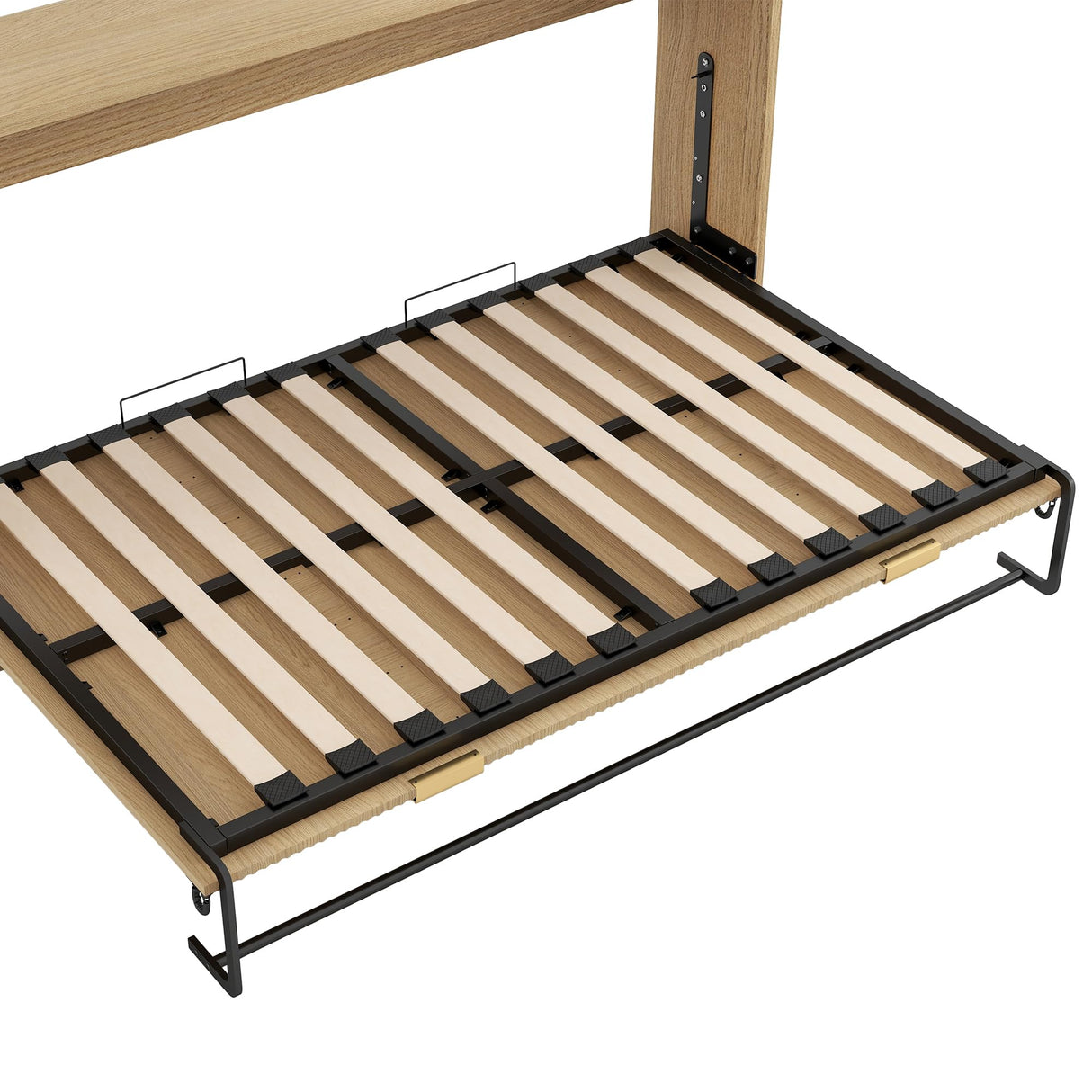 Twin XL Horizontal Murphy Bed with LED Lighting,Wood Space-Saving Hideaway Folding Fluted Murphy Wall Bed Cabinet for Adults MERITLINE