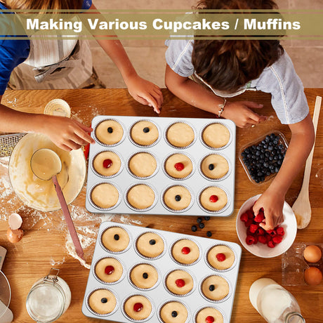 TeamFar 12-Cup Muffin Pan, Stainless Steel Cupcake Pans Muffin Tin Set for Oven Baking Mini Brownies Quiches Tarts, Non Toxic & Regular Size, Dishwasher Safe – Set of 2 TeamFar