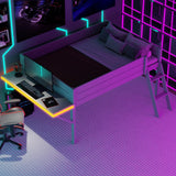 Full Size Wood Loft Bed with Desk and LED, Gaming Loft Bed Frame with Ladder, Grey MaiDeHaoo
