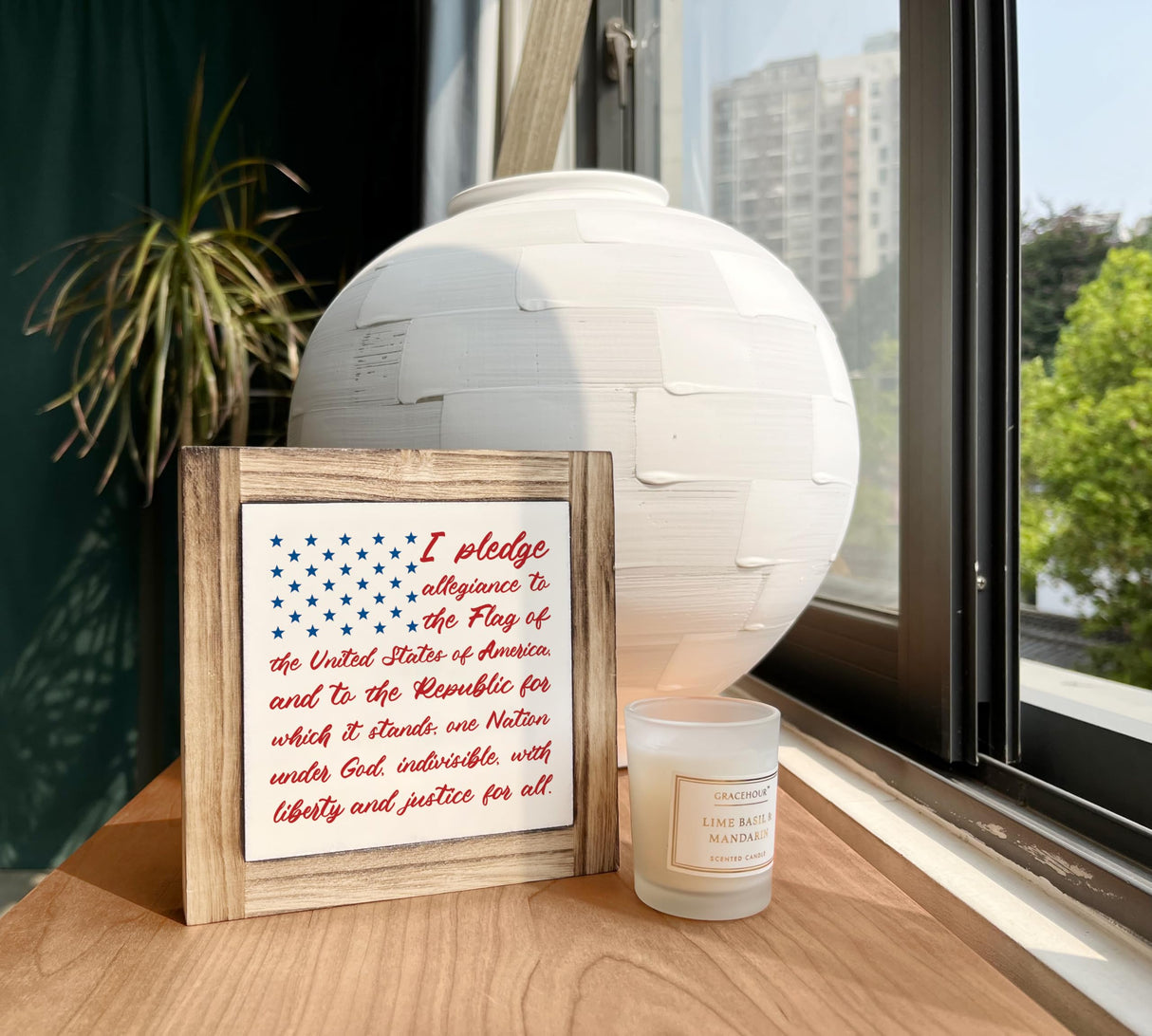 Patriotic Wood Plaque Sign, I Pledge Allegiance to the Flag of United States of America, Box Wood Plaques Desk Décor, American Flag Wooden Sign, 4th of July Wood Decoration, Independence Day Decor XJCUG