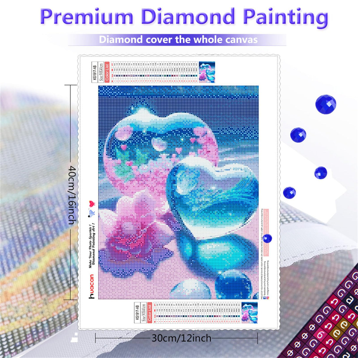 Huacan Beach Diamond Painting Kits for Adults, Full Drill Diamond Art Round Diamond Dots for Adults Clearance, Heart Paint with Diamonds for Beginner 11.8x15.7inch Huacan