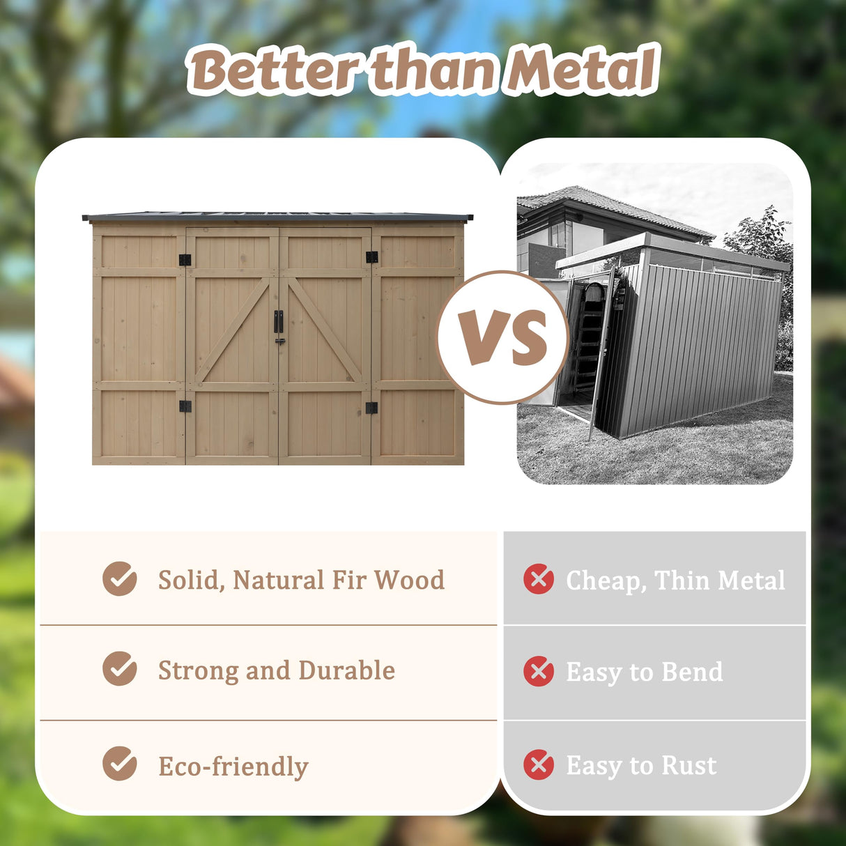 MUPATER 8×4 FT Wooden Storage Shed for Outdoor, Lean-to Shed Kit with Thickened Galvanized Steel Panels, Double Wide Door & Extra Side Door, Wooden Tools Shed with Air Vents for Patio Garden MUPATER