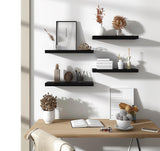 PHPH Wood Floating Shelves for Wall, Wooden Wall Shelves for Bedroom, Set of 6 Black 17 Inch PHPH