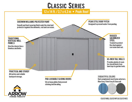 Arrow Classic Metal Shed, 12 x 14, Charcoal Arrow