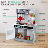 Lil' Jumbl Jumbl Kids Kitchen Set, Pretend Wooden Play Kitchen, Includes Range Hood, Microwave, Stove Top, Oven That Make Realistic Sound & Light, Pots, Pan, Cutting Board & Utensils Included, Lil' Jumbl