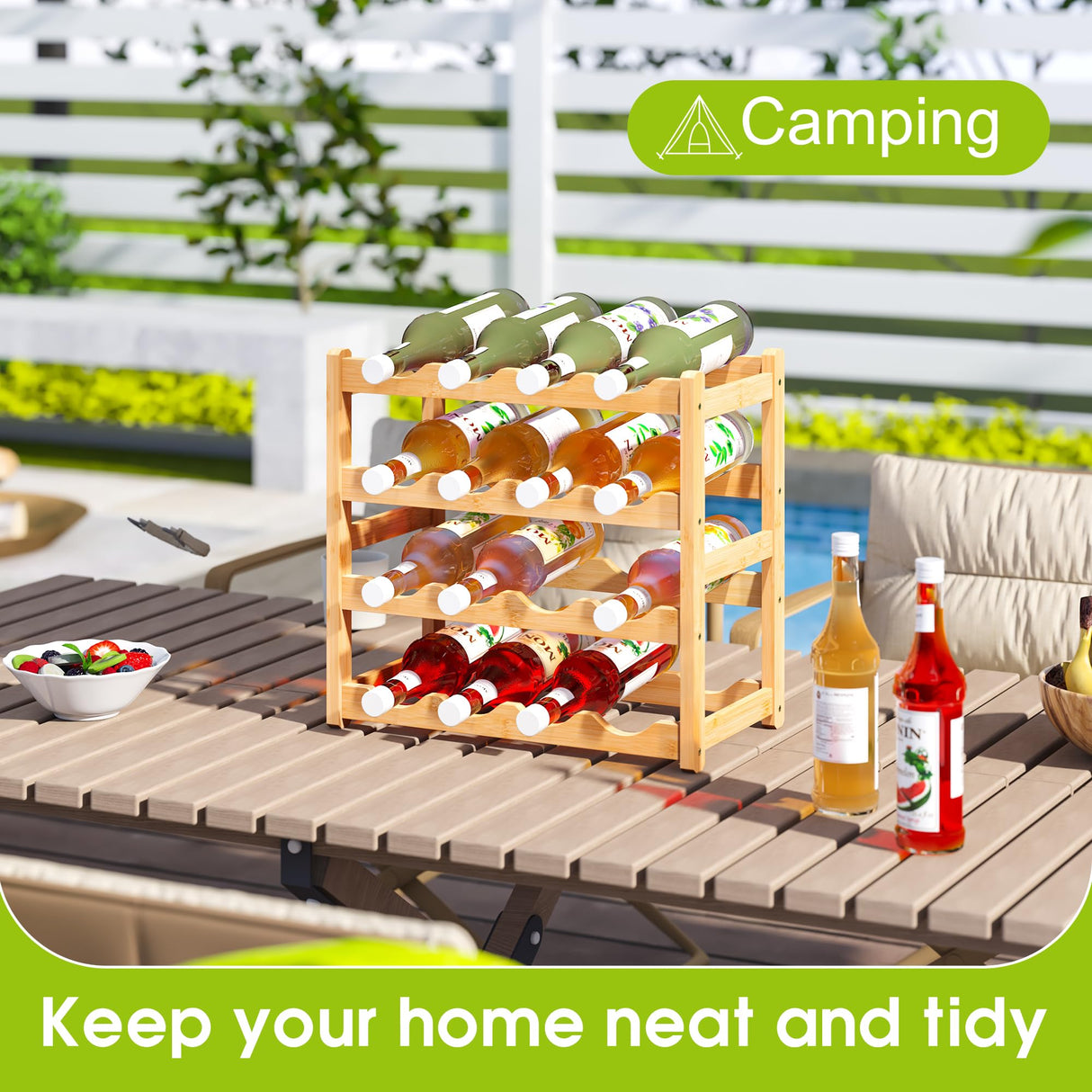 BMOSU Bamboo Wine Rack Wine Storage Cabinet Shelf 16 Bottle Wine Racks Countertop Solid and Practical for Kitchen Dining Room Pantry - 4 Tiers Wine Rack(Natural) BMOSU