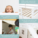 Spirich Kids Loft Bed with Slide and Ladder, Solid Wood Twin Loft Bed Frames with Bed Tent, Low Loft Bed with Guardrails, No Box Spring Needed, White Spirich