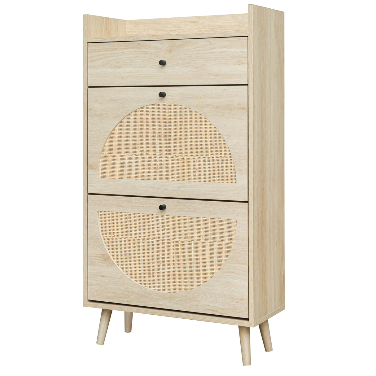 ZeHuoGe Natural Rattan Shoe Cabinet with 2 Flip Drawers, 2-Tier Shoe Rack Storage Cabinet for Heels, Slippers, Free Standing Shoe Rack for Entrance Hallway (Natural) ZeHuoGe