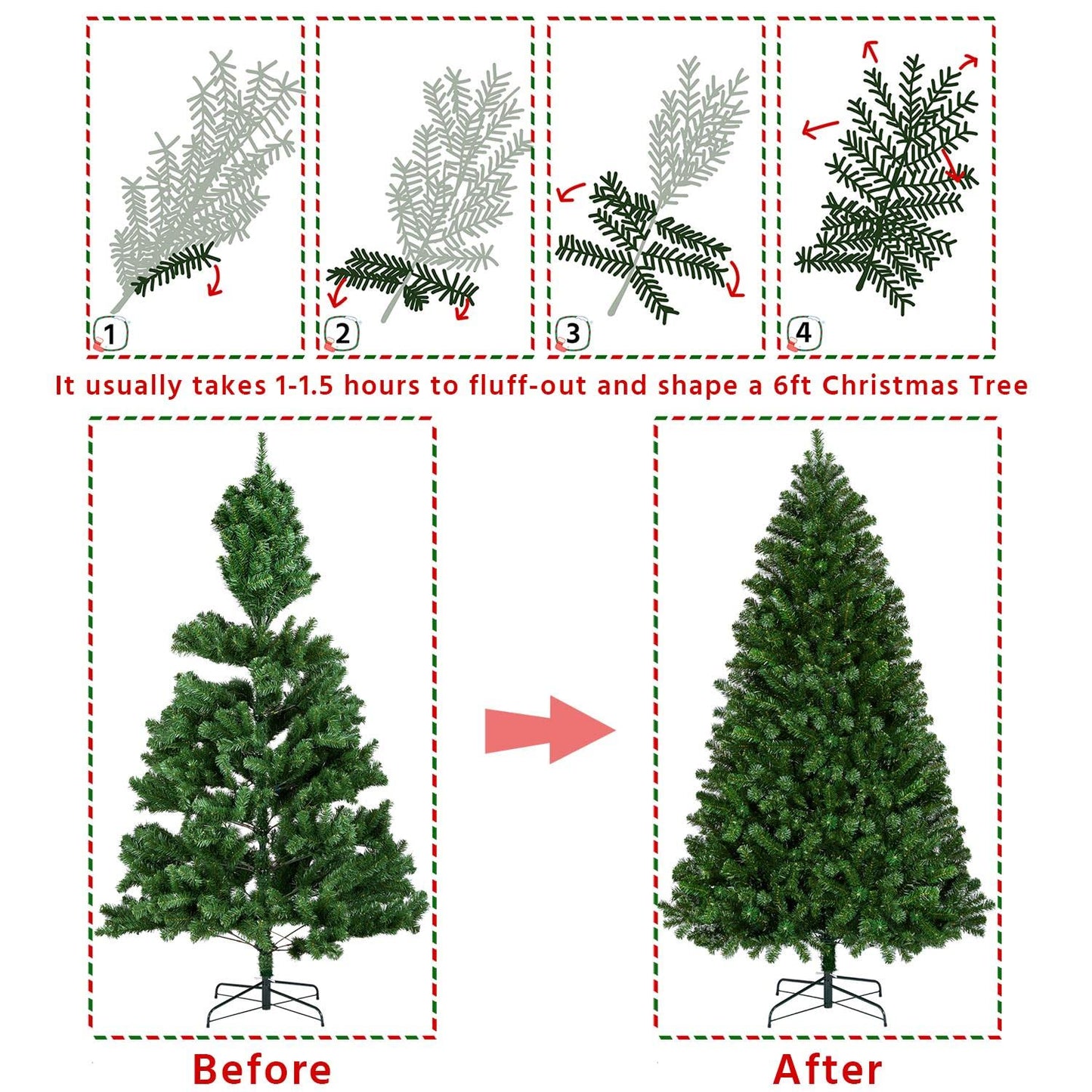 Yaheetech 6Ft Pre-lit Spruce Artificial Hinged Christmas Pine Tree Prelighted Holiday Xmas Tree for Home Party Decoration with 300 Warm White Lights and 818 Branch Tips, Green