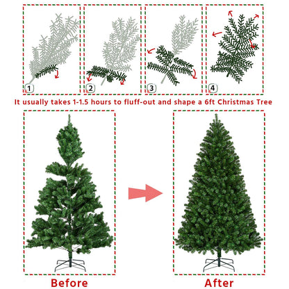 Yaheetech 6Ft Pre-lit Spruce Artificial Hinged Christmas Pine Tree Prelighted Holiday Xmas Tree for Home Party Decoration with 300 Warm White Lights and 818 Branch Tips, Green