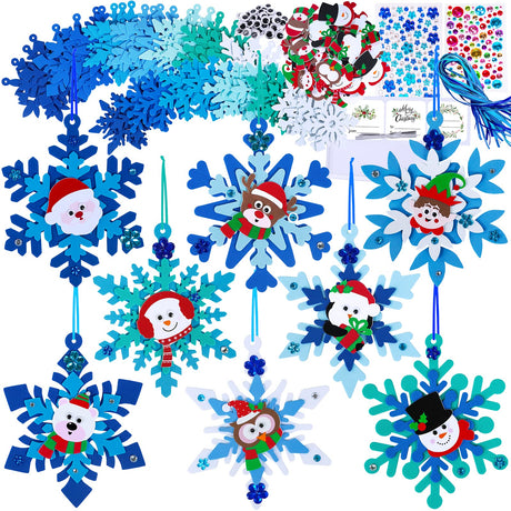 Winlyn 24 Sets Christmas Craft Kits Winter Crafts DIY Christmas Snowflake Ornaments Decorations Art Sets Foam Snowman Santa Owl Christmas Stickers for Kids Holiday Classroom Activities Party Favors Winlyn
