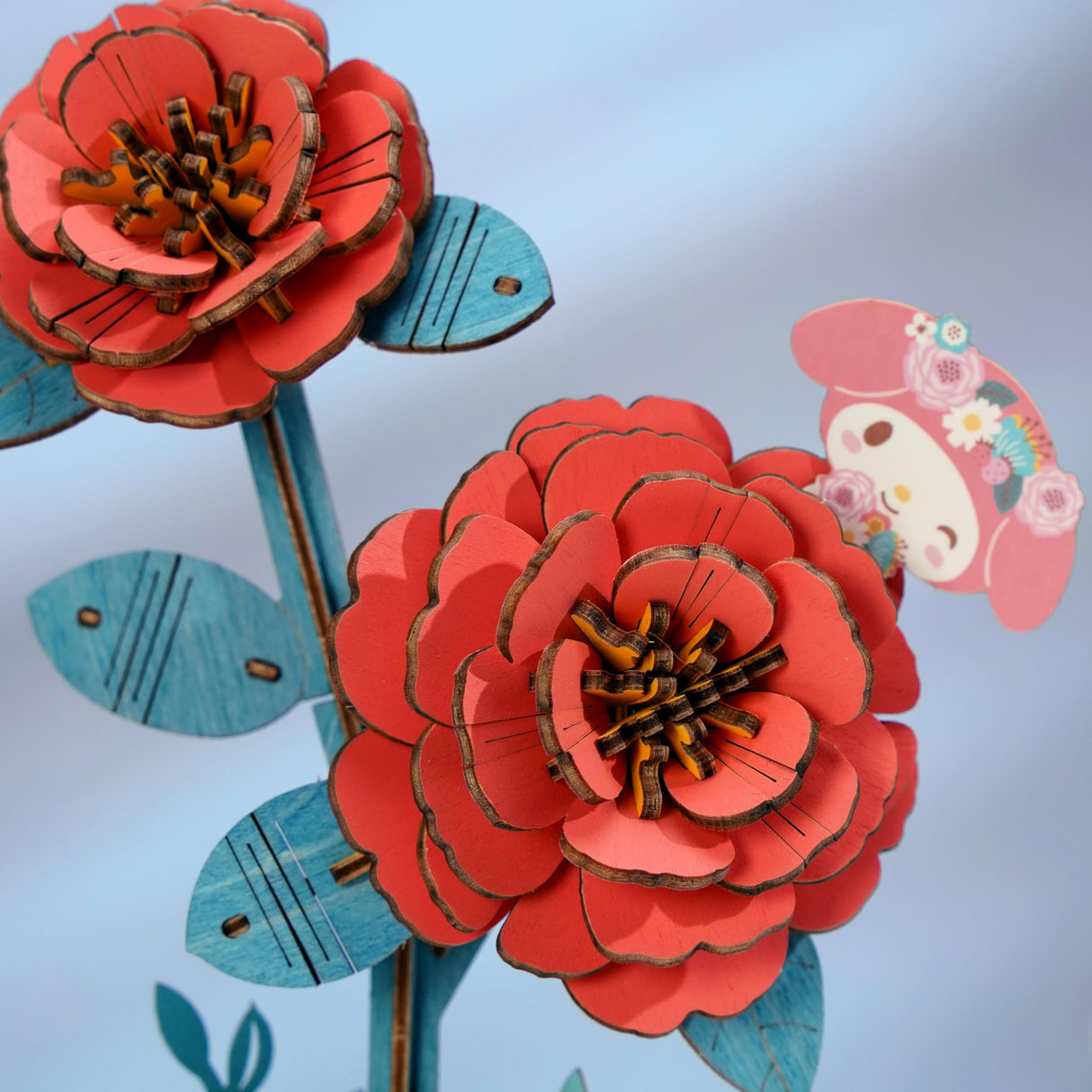 Hands Craft Hello Kitty and Friends My Melody Red Camellia 3D Wooden Puzzle Kit | DIY Flower Model | Arts & Crafts for Adults & Kids | Creative Hobby Kits | Wood Building Set | Unique Gift Hands Craft