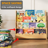 SpaceAid 4-Tier Scalloped Bookshelf, Montessori Bookcase for Toddlers, Wooden Book Shelf Organizer Display Furniture for Kids Rooms, Playroom, Nursery and Classroom, 29.6“ Wide, Natural SpaceAid