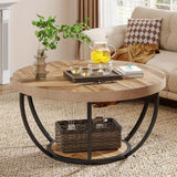 Tribesigns Round Coffee Table, Modern 2-Tier Center Table with Storage Open Shelves, Wooden Circle Coffee Table Sofa Side Table with Metal Legs for Living Room, Wooden Grain and Black Tribesigns