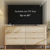 HUAHUU Fluted 6 Drawers Dresser for Bedroom, 55" Mid Century Modern Dresser & Chests of Drawers, Curved Profile Design, Dressers TV Stand, Wood Storage for Hallway, Entryway, Oak HUAHUU