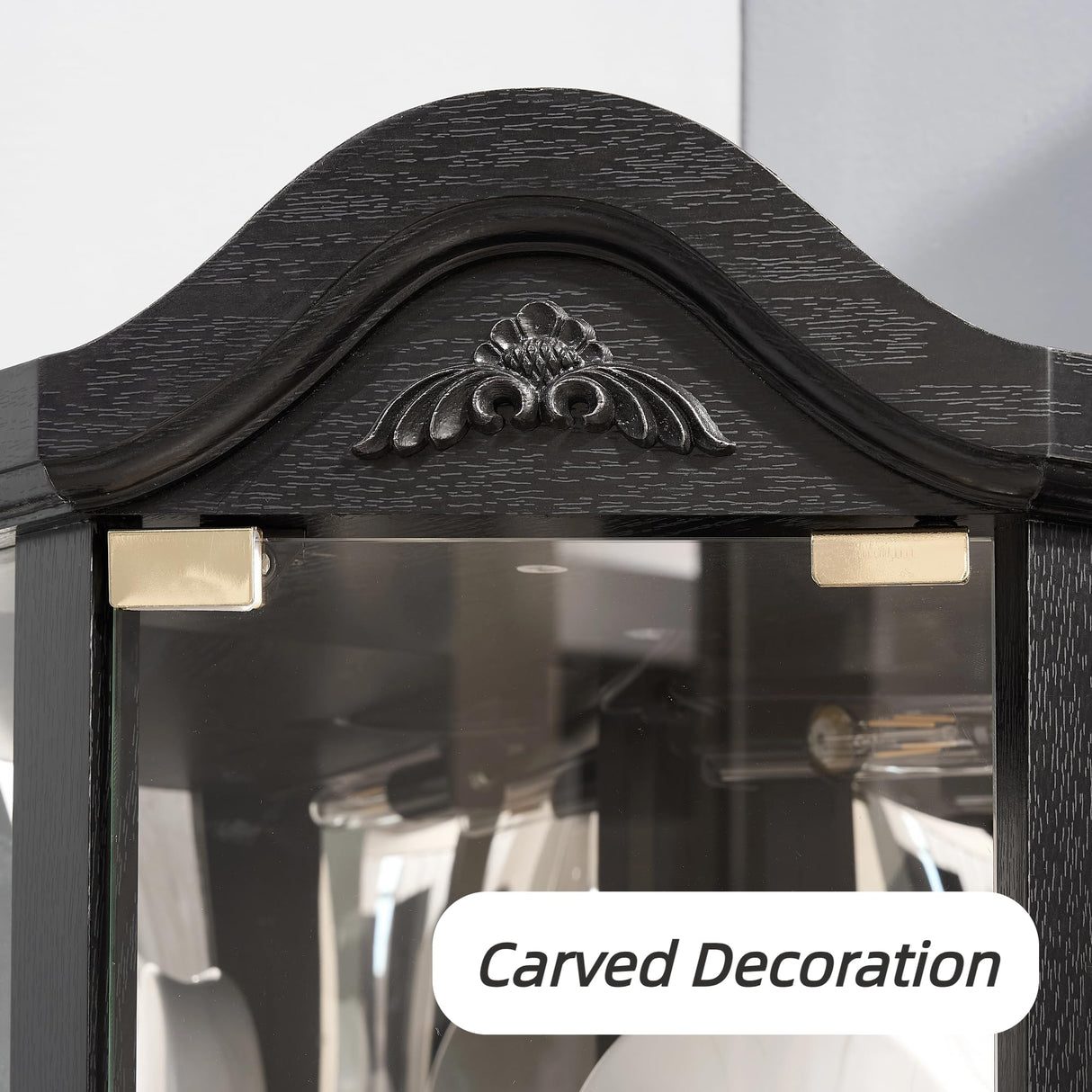 Trygoal 72" H Lighted Wooden Corner Curio Cabinet, Curio Cabinet with Light Bulb, Accent Wooden Corner Case with Glass Doors & Shelves for Living Room, Dining Room, Black Trygoal