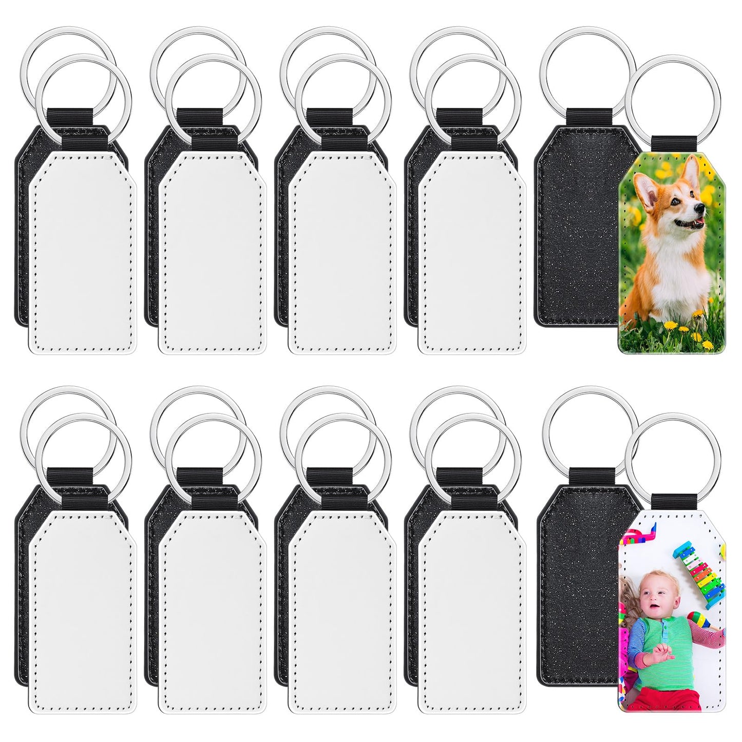 Talltalk 20 Pcs Leather Keychain Blanks Bulk Sublimation Keychain Blank PU Leather Glitter Heat Transfer Keyring(Black)