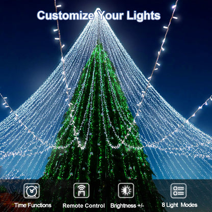 403 FT 1000 LED Christmas Lights Outdoor Decorations Super Long Fairy Lights Waterproof 8 Modes Timer Clear Wire String Lights for Outside House Tree Patio Yard Wedding Party Holiday-Cool White