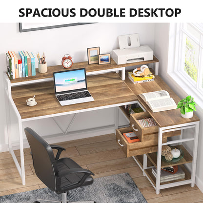 Tribesigns 55-Inch Reversible L-Shaped Desk with Drawers and Storage Shelves in Oak - WoodArtSupply