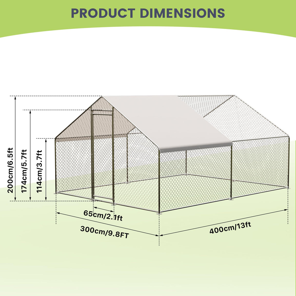 Large Metal Chicken Coop, 13.1 Ft Large Chicken Runs for Yard with Cover, Spire Roof Metal Chicken Coop with Lock for Outdoor, Backyard, Farm, Duck, Rabbit Hipicute