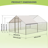 Large Metal Chicken Coop, 13.1 Ft Large Chicken Runs for Yard with Cover, Spire Roof Metal Chicken Coop with Lock for Outdoor, Backyard, Farm, Duck, Rabbit Hipicute