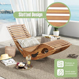 Tangkula Outdoor Chaise Lounge Chair, Acacia Wood Rocking Sun Lounger with Slatted Backrest and Seat, Wooden Rocker Lounge Chair for Patio, Garden and Poolside Tangkula