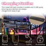 Metal Loft Bed with Desk and RGB LED Lights, Full Size Loft Bed with Stairs and Charging Station,Kids Loft Beds with Storage Shelves for Upper and Wardrobe,Loft Beds Frame for Kids Teens, Black Duxelifin