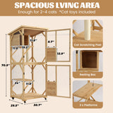 MAGIC UNION 71" Catio Outdoor Cat Enclosure Window Access, 4 Tiers Cats Playpen with Wheels, Resting Box & Waterproof Roof, Indoor Large Cat House Cage with Scratching Post Sisal Ball (Original Wood) MAGIC UNION