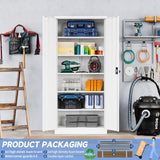 Yizosh Metal Garage Storage Cabinet with Lock, 72" Locking Tool Cabinet with 2 Doors and 5 Shelves, Tall Steel Cabinet for Garage, Heavy Duty File Cabinet for Office, School (White) Yizosh