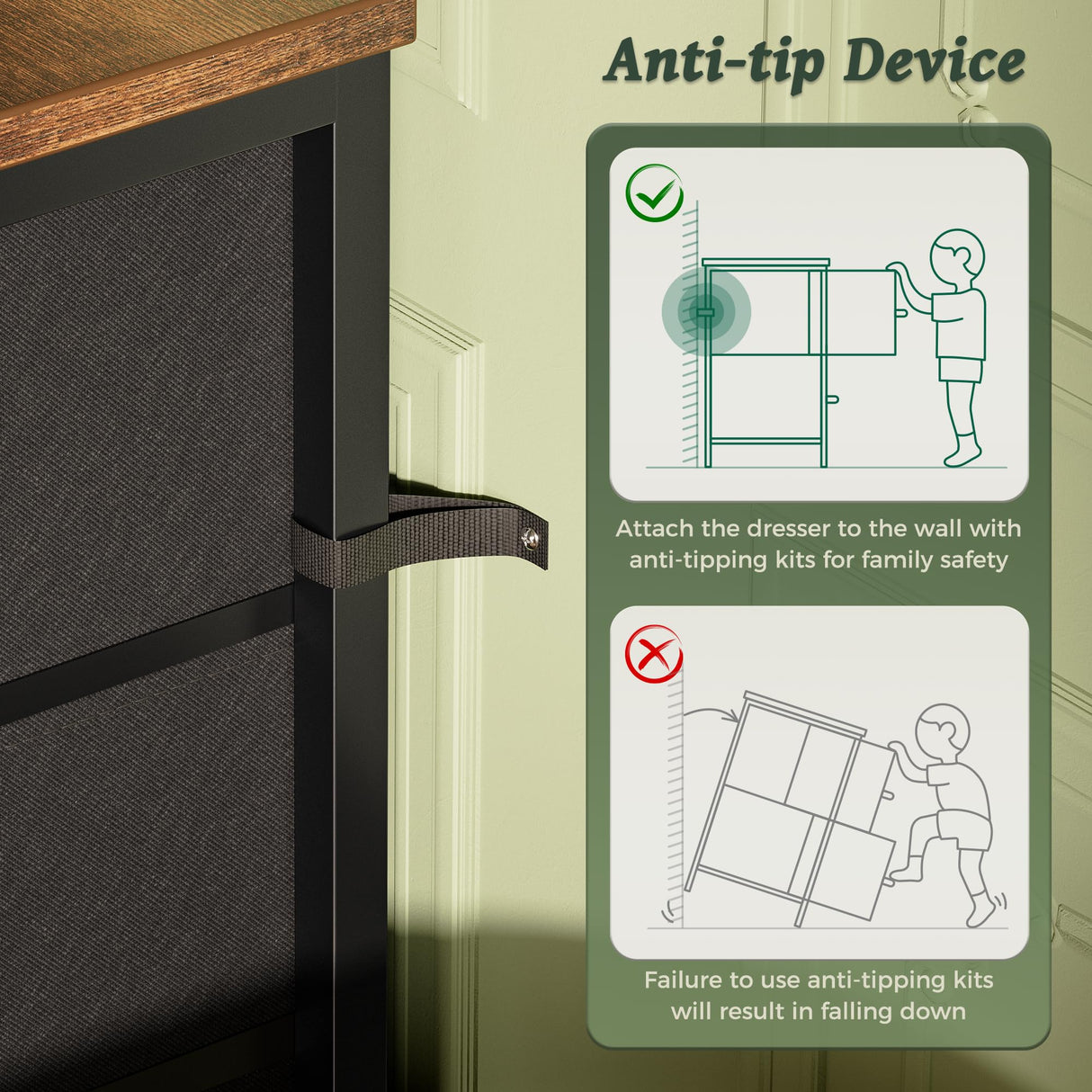 Huuger 9 Drawer Dresser, 47 Inch Dresser TV Stand for 50, 55 Inch TV, Entertainment Center with Drawers, Fabric Dresser Chest of Drawer for Bedroom, Closet, Rustic Brown Huuger