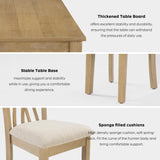 7-Piece Farmhouse Dining Table Set with 6 Upholstered Chairs & 60-Inch Solid Wood Table, Whitewash Finish - Rustic Kitchen Furniture, Padded Seats, Comfortable Dining Room Set for 6 SDHYL