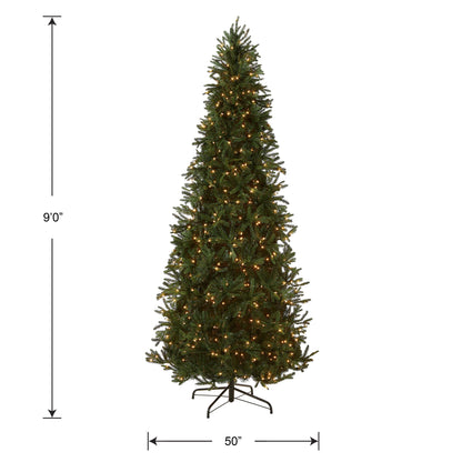 National Tree Company Pre-Lit 'Feel Real' Artificial Slim Christmas Tree, Green, Tiffany Fir, White Lights, Includes Stand, 9 Feet