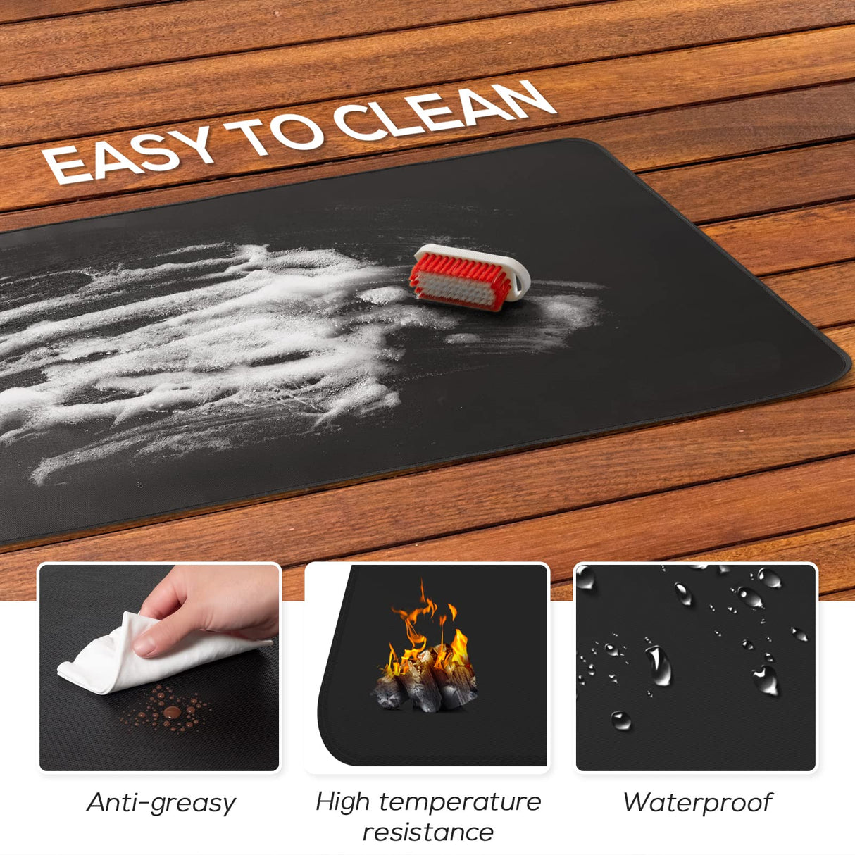 FLASLD Fireproof & Waterproof Under Blackstone Griddle BBQ Mat, Protect Your Prep Table and Outdoor Grill Table - Heat Resistant Grill Table Mat (Black,16 x 24in) FLASLD
