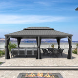 PURPLE LEAF 14' x 20' Outdoor Hardtop Gazebo with Netting and Curtains Galvanized Steel Double Roof and Aluminum Frames Permanent Wind Resistance Pavilion Gazebo for Patio Deck Garden, Light Grey PURPLE LEAF