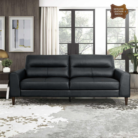 Lexicon Leather Couch Sofa, Modern Couch Sofa, Top Grain Leather Sofa, Oversized Sofa for Living Room, Bedroom, Office, Apartment, Waiting Room, 3-Seater Couches, Black Lexicon