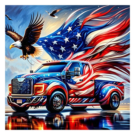 SJUTOUCI American Flag Truck Diamond Art Kits for Adults, Diamond Painting Kits for Beginners, DIY Full Drill Painting with Gem Craft Art for Home Wall Decor 12x12 inch SJUTOUCI