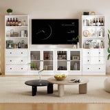 TUSY 4-Piece Large TV Stand with Bookshelves for TVs up to 75", TV Entertainment Center Media Center with Tempered Glass Doors and Shelves, TV Hutch for Living Room (White) TUSY