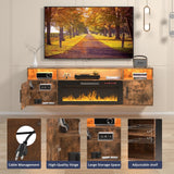 VENDORZ Floating TV Stand with Fireplace, 70" Floating Entertainment Center with 36" Fireplace, Wall Mounted Electric Fireplace TV Stand for Living Room Media Console with Storage Up to 80" TVs, Brown VENDORZ