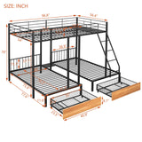 Harper & Bright Designs Metal Triple Bunk Bed with Drawers and Guardrails, Full Over Twin & Twin Bunk Bed for 3, Space-Saving, Noise Free, No Box Spring Needed - Black Harper & Bright Designs